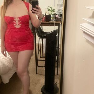 Elegant Red Lace-Up Mini Dress